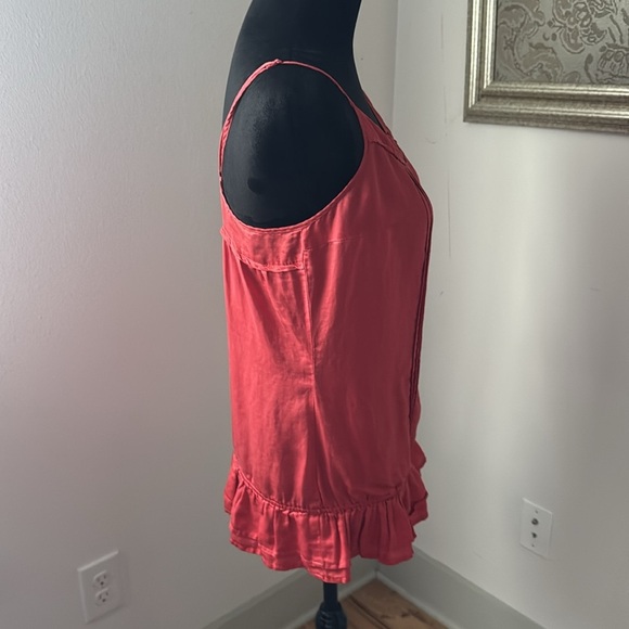 Reserved London coral adjustable straps pleated detail ruffle bottom top Sz 8 - Picture 4 of 5